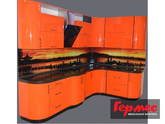 кухня окрашенная в оранжевый цвет